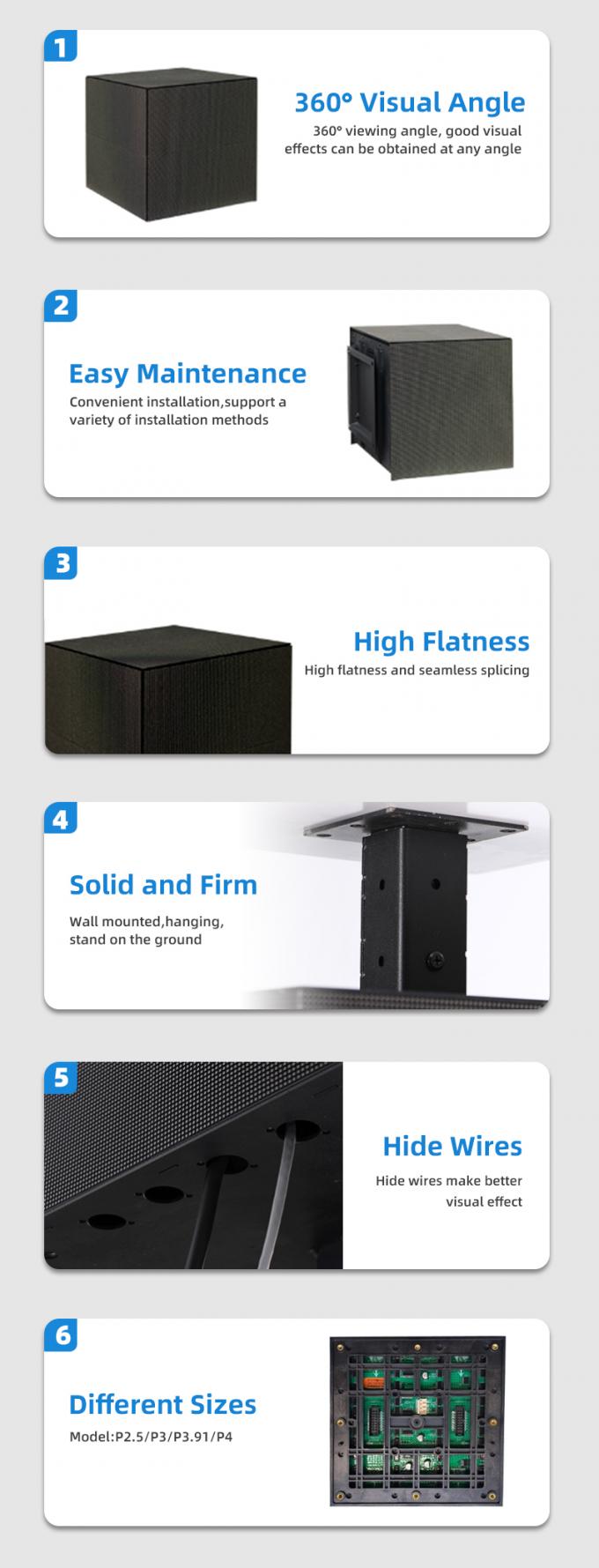 কিউব এলইডি ডিসপ্লে পি 2.5 পি 3 পি 4 মিমি কাস্টমাইজড খুচরা দোকান বিজ্ঞাপন কিউব এলইডি স্ক্রিন 6