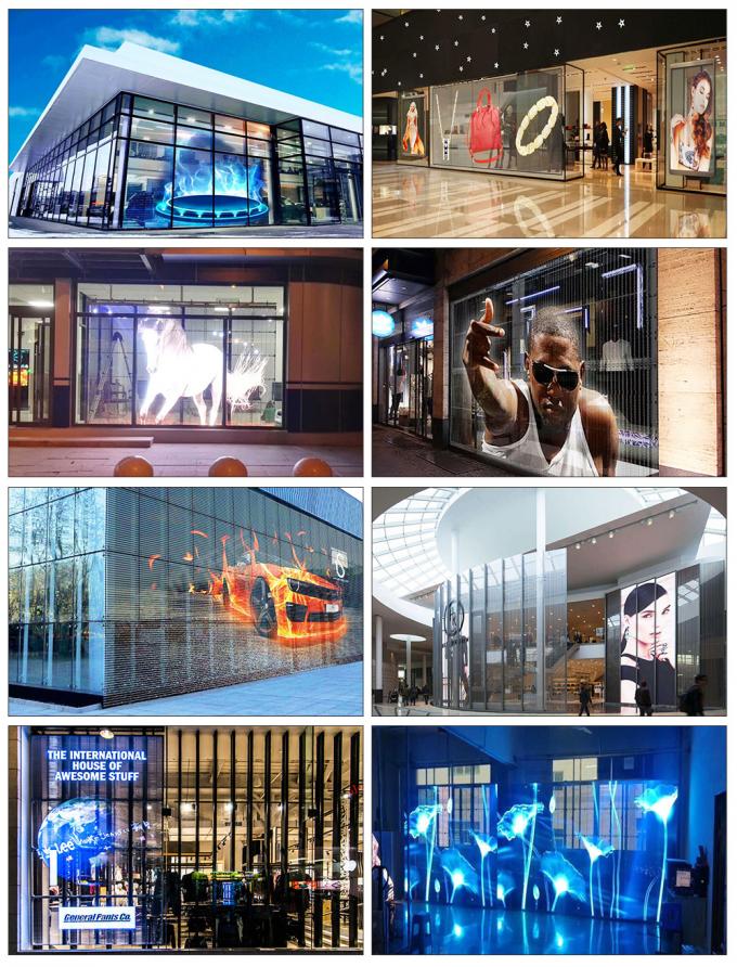 3.91-7.82 মিমি পিক্সেল পিচ স্বচ্ছ এলইডি ডিসপ্লে স্ক্রিন 5-100 মিটার দেখার দূরত্বের জন্য 75% স্বচ্ছতার সাথে 3