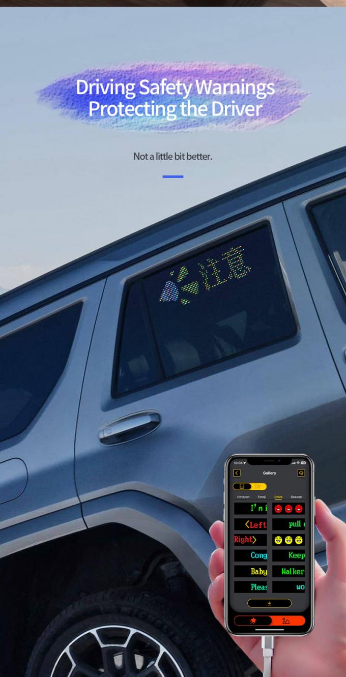 গাড়ির এলইডি সাইন ডিসপ্লে ১৬*৬৪ প্রোগ্রামযোগ্য ইউএসবি ৫ভি আরজিবি প্যাটার্ন অ্যানিমেশন টেক্সট ডিআইওয়াই স্ক্রোলিং প্যানেল রিমোট কন্ট্রোল বিজ্ঞাপন এলইডি স্ক্রিন 4